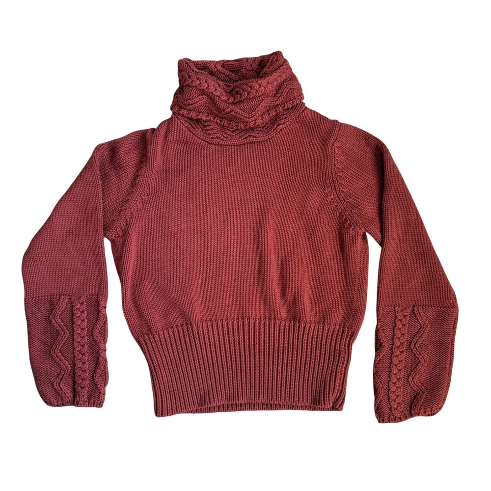 Isabella Bird‎ Womens XL Rust Red Cable Knit Turtleneck Sweater Cotton Blend